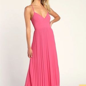 Lulus Perfectly Passionate Hot Pink Pleated Sleeveless Midi Dress